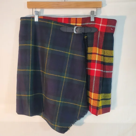 Polo Ralph Lauren Women's 16 wool Plaid Pleated Kilt Leather Buckle Skirt New - Picture 6 of 7